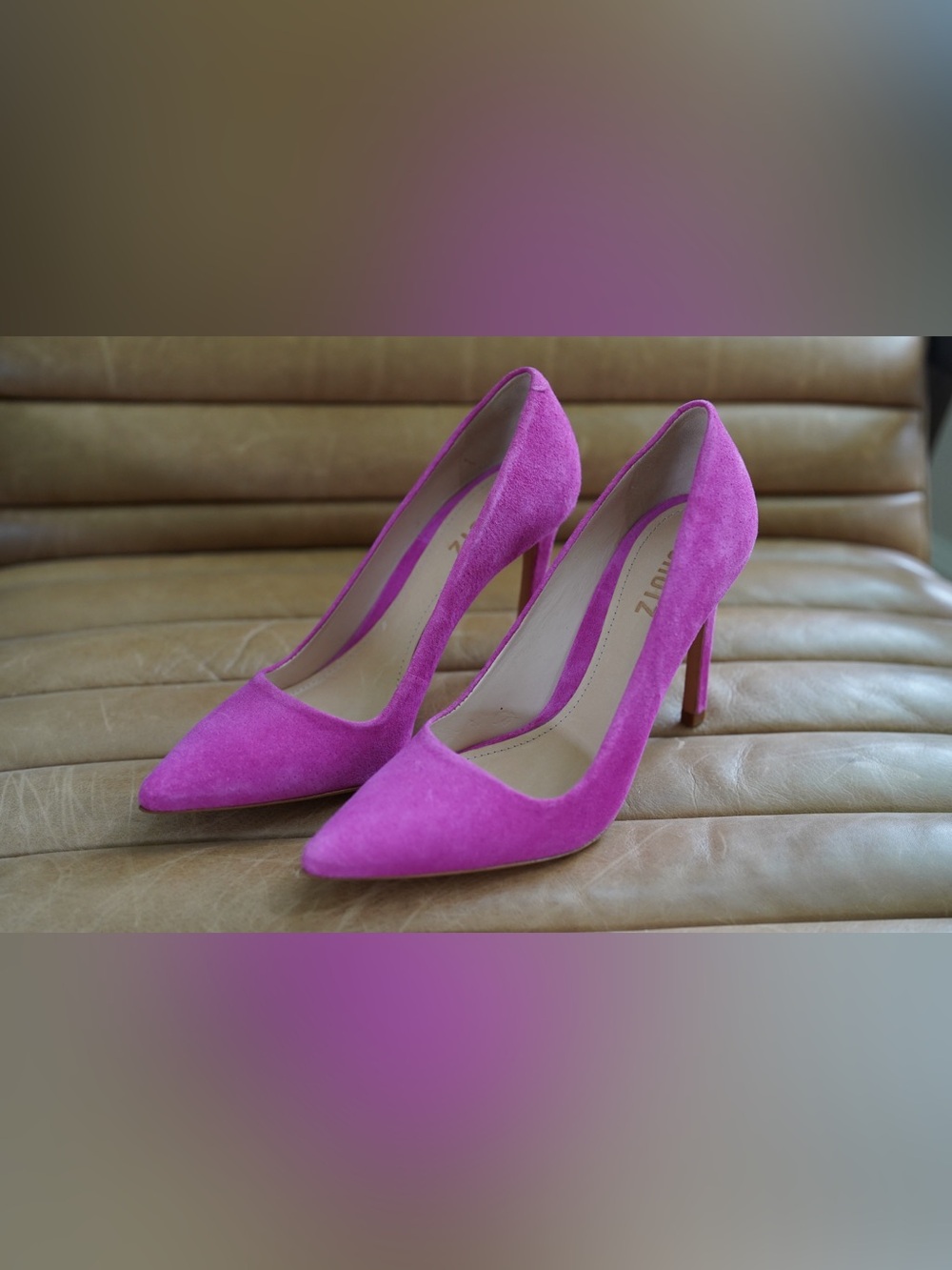 Pointed Toe Suede Pumps in Vibrant Pink